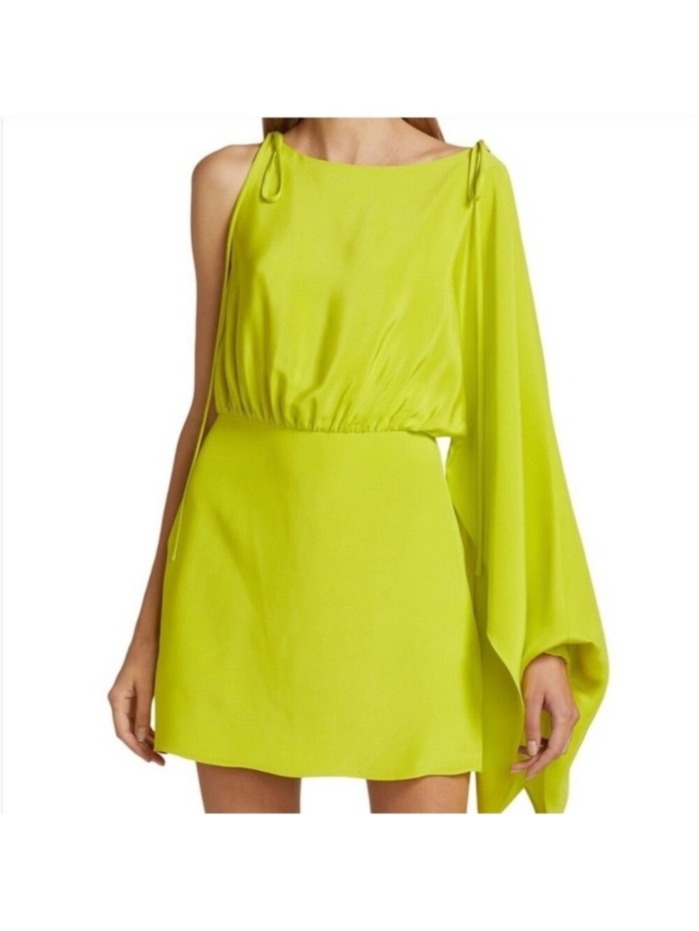 Alexis M Neon Lime One-Shoulder Mini Dress with Draped Sleeve